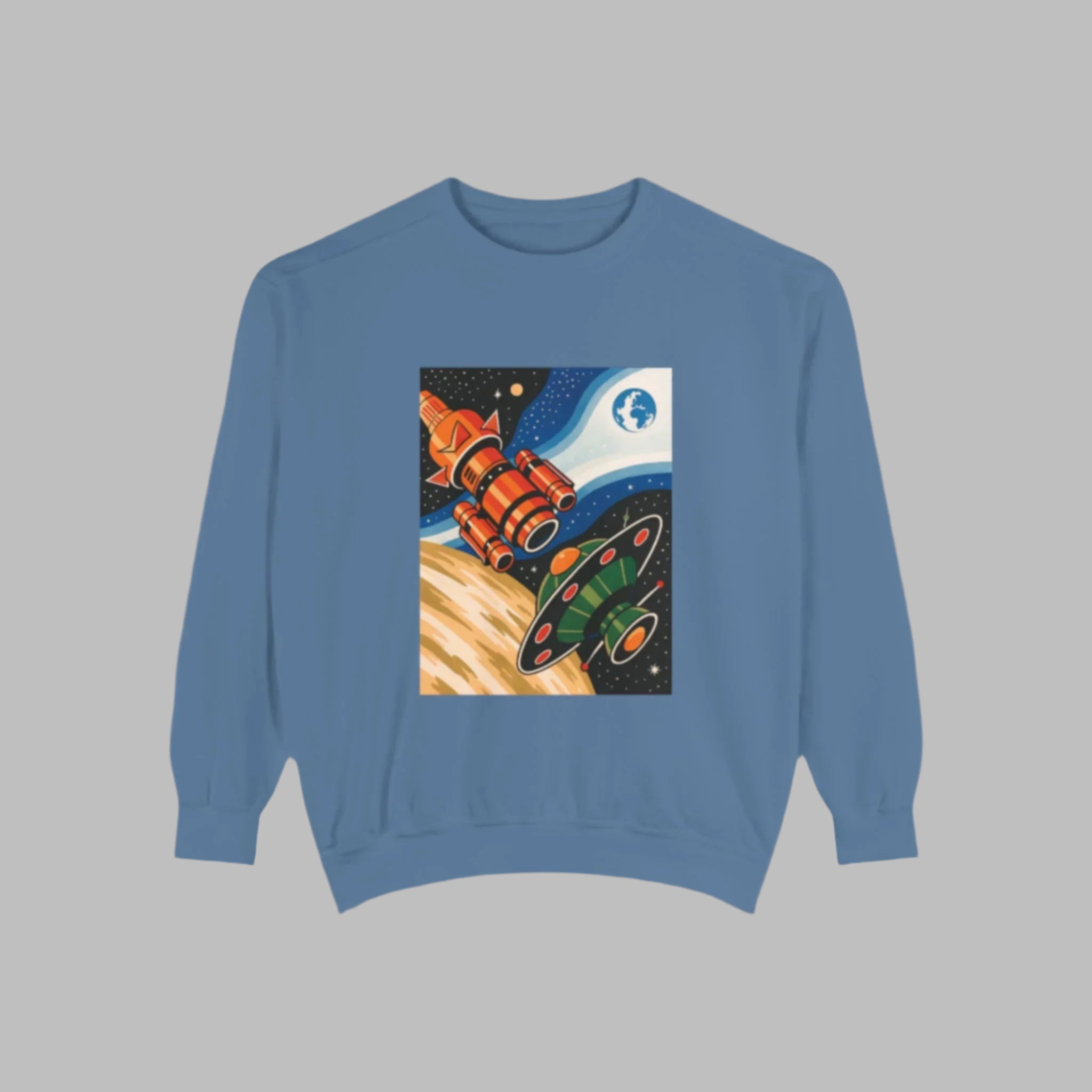 Space-Themed Unisex Sweatshirt | Cozy Cartoon Cosmos Design