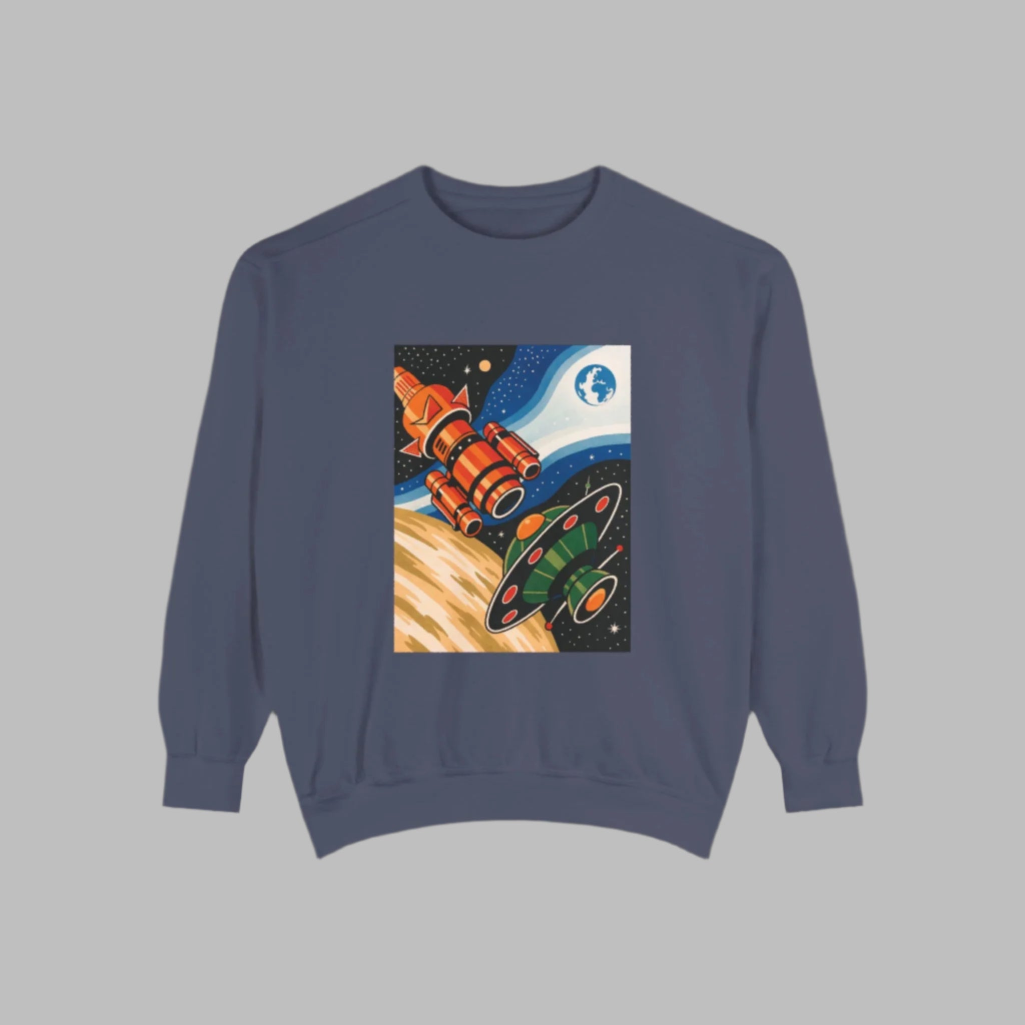 Space-Themed Unisex Sweatshirt | Cozy Cartoon Cosmos Design