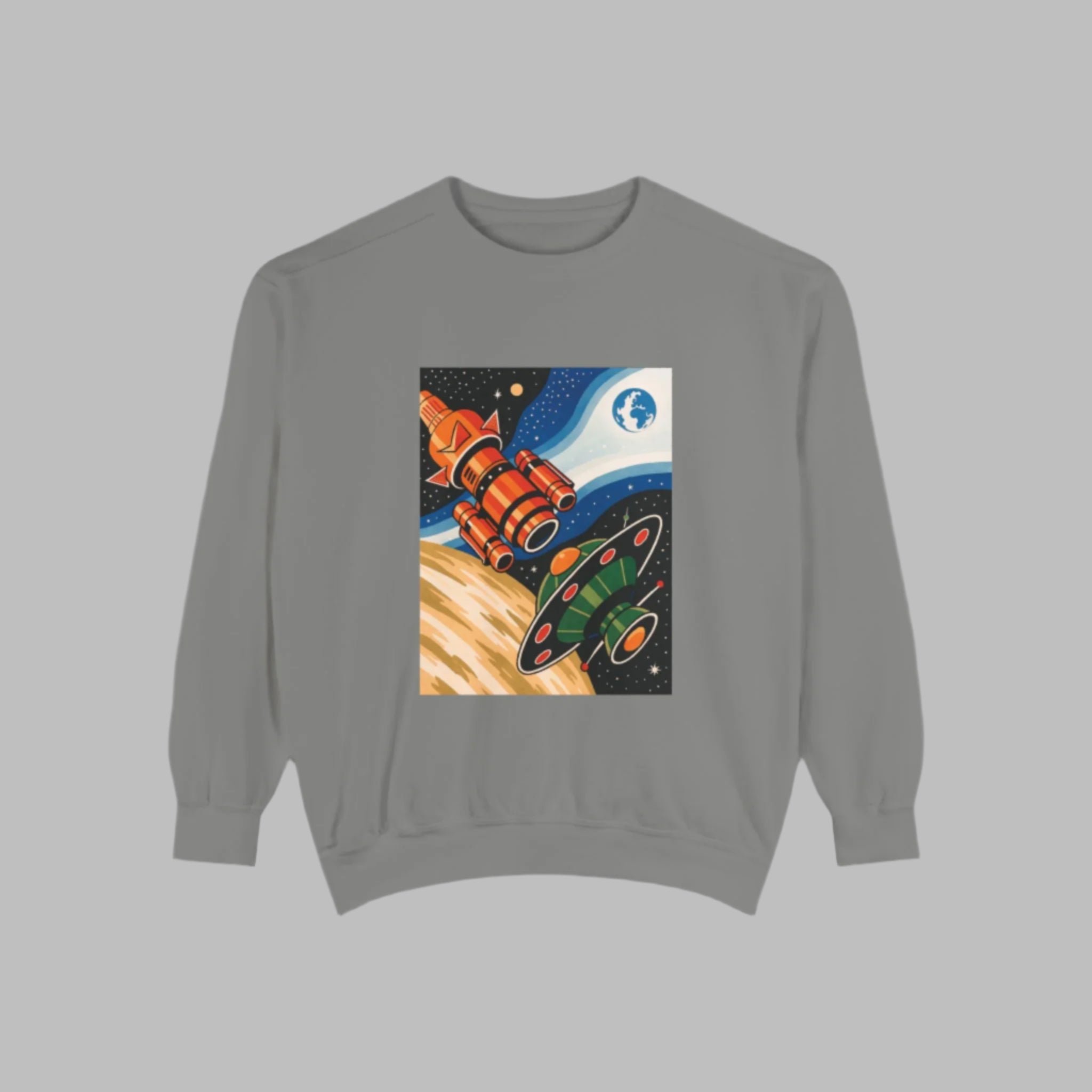 Space-Themed Unisex Sweatshirt | Cozy Cartoon Cosmos Design