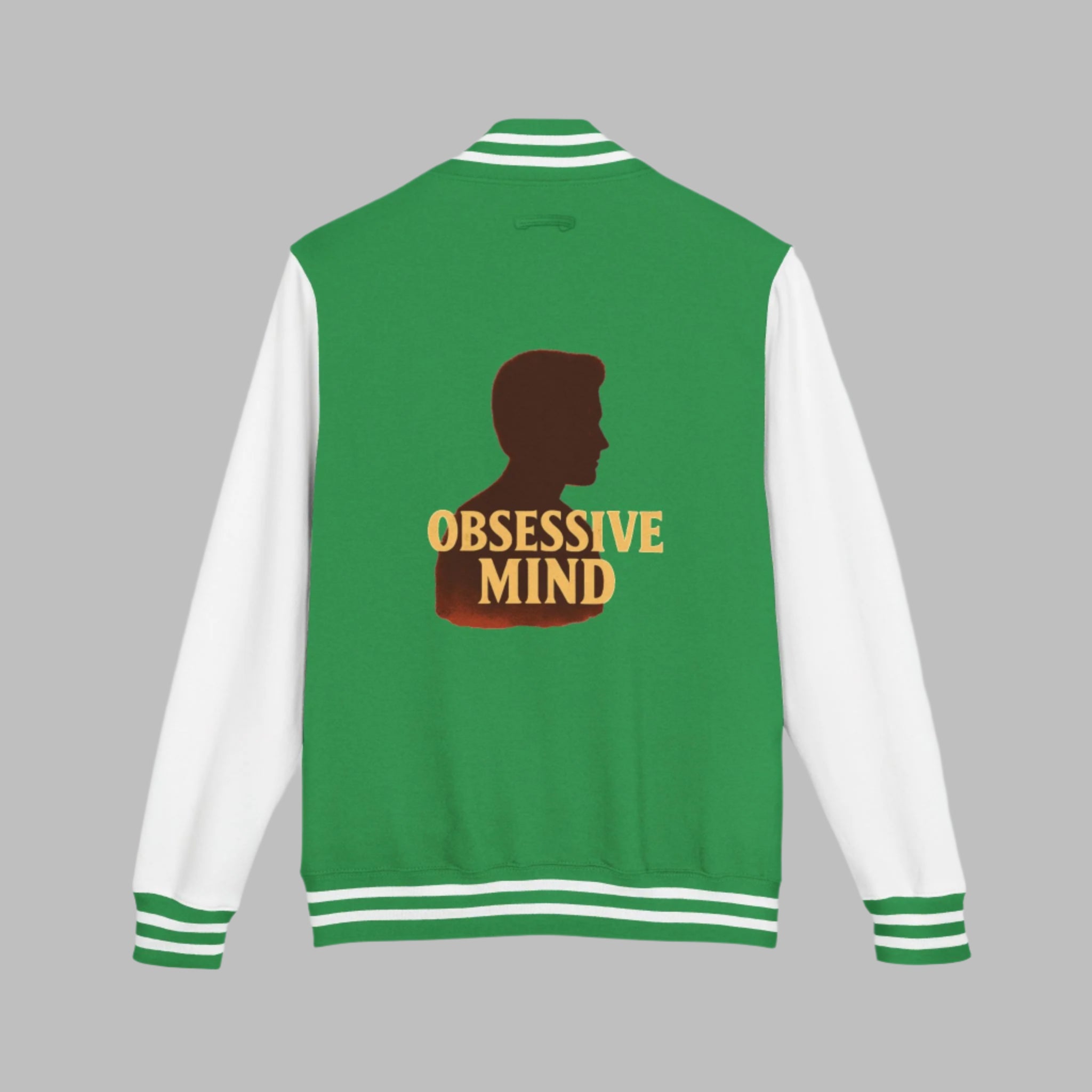 Unisex Heavyweight Letterman Jacket with Obsessed Mind Design, Stylish Jacket.